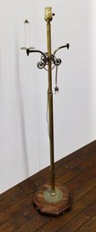 Vintage Brass And Wood Standing Lamp