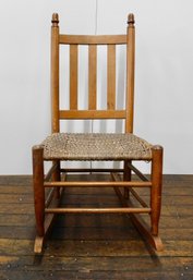 Antique Wooden Rocking Chair With Woven Seat