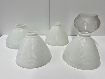 Assorted Glass Lamp Shades: Opalescent Ribbed And Frosted Floral Designs