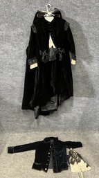 Victorian-Style Black Velvet Ensemble With Parasol