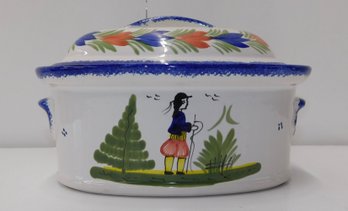 French Quimper Hand-Painted Ceramic Dish