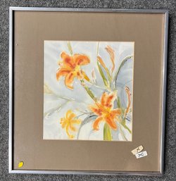 Framed Watercolor Of Day Lilies