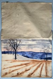 Watercolor Landscape 'Crow Time' On Paper