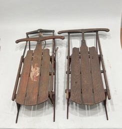 Two Vintage Wooden Sleds