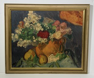 Still Life With Flowers And Fruit, Oil On Canvas
