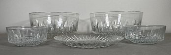 Set Of Five Clear Glass Bowls And Plate