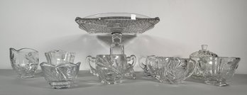 Assorted Clear Glassware Collection With Cake Stand
