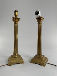 Pair Of Brass Column Table Lamps