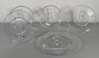 Set Of Five Clear Glass Plates
