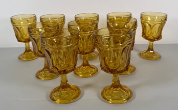 Set Of Ten Amber Pressed Glass Goblets