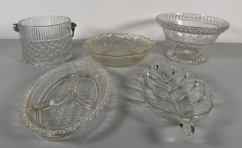 Pressed Glass Serving Pieces, Set Of Five