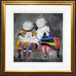Graciela Rodo Boulanger (Born 1935) Boy & Girl With Dog & Cat Original Signed Lithograph