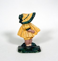 Vintage Cast Iron Little Yellow Bonnet Girl Door Stop