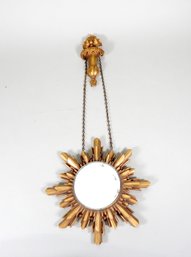 Early 20th C. Hand Carved Gilt Wood Sunburst Mirror