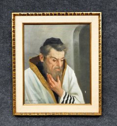 A. Bodrogi (20th C. Hungarian) Vintage Oil On Canvas Painting Of Rabbi
