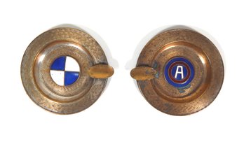Pair WWII US ARMY Miniature Brass & Enamel Ashtrays
