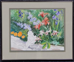 Original Watercolor Garden Sculpture