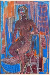 Vintage Sitting Nude Drawing- Signed