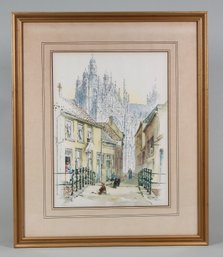 Vintage Print Old City Street View