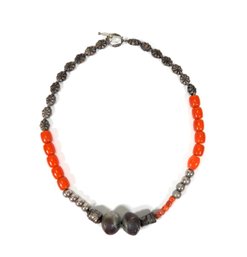 Vintage Silver Coral & Red Stone Necklace