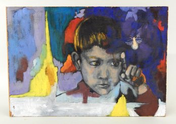 Vintage Oil Painting ' Boy And A Fly'