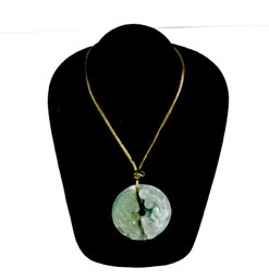 Vintage Carved Jade Round Pendant
