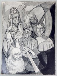 Vintage Charcoal Drawing ' The Borgia Family'