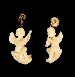 Vintage Carved Angels Earring 14k Gold