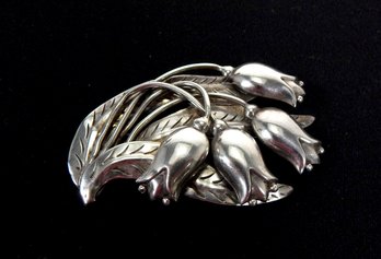 Large Vintage Sterling Silver Flower Brooch