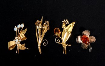 Lot 4 Large Sterling Silver Flower Pin Brooches Coro