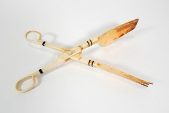 Antique Hand Carved Scrimshaw Salad Server