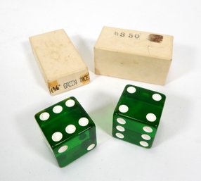 Pair Vintage Large Green Dice With Original Box