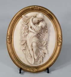 Vintage 3D Chalkware Wall Plaque Romantic Scene