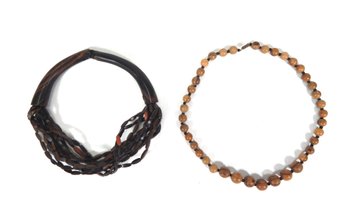 Pair Vintage Hand Made Wood Necklaces