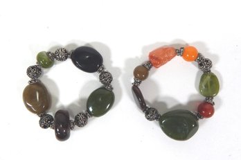 Lot 2 Vintage Asian Stone & Silver Bracelets