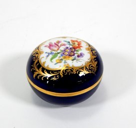 Vintage Meissen Porcelain Trinket Box Cobalt Blue With Flowers