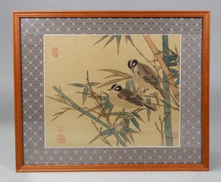 Vintage Asian Painting On Silk - Birds