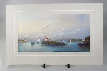 Antique 1910 Pastel Coastal View Signed Painting