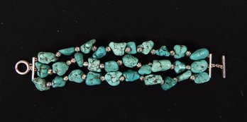Vintage 3 Strand Turquoise & Silver Bracelet
