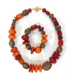Vintage Bakelite Necklace & Bracelet Set