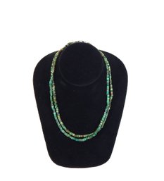 Vintage Green Heishi Turquoise Bead Necklace With Sterling Clasp