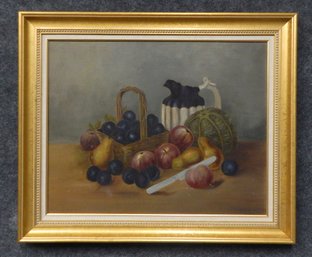 Vintage Folk Art Fruit Still Life Oil Painting