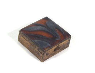Vintage Miniature Brass Pill Box With Enameled Lid