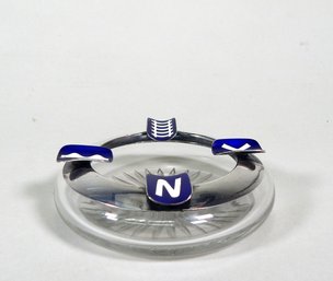 Antique Sterling Silver, Enamel & Cut Glass Ashtray