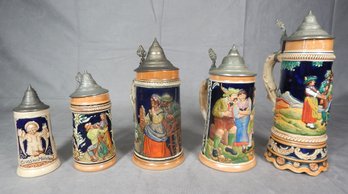 Lot 5 Vintage German Beer Steins