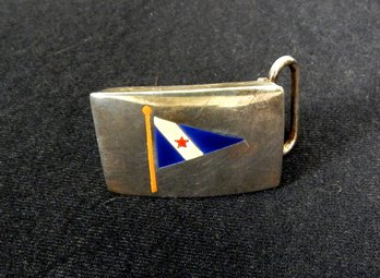 Vintage Sterling Silver Boat Yacht Regatta Marina Flag Buckle
