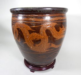 Large Antique Chinese Dragon Egg Crate Jar Garden Pot