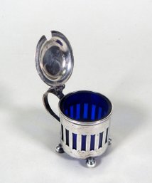 Antique Sterling Silver Mustard Pot Cobalt Blue Bigelow Kenard & Co.