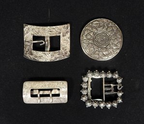 Lot 4 Vintage Silverplate Buckles And Mirror