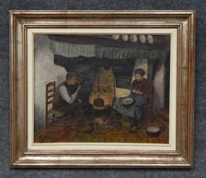 Jean Arnould Heyermans (1837 - 1892) Interior Genre Scene Oil Painting